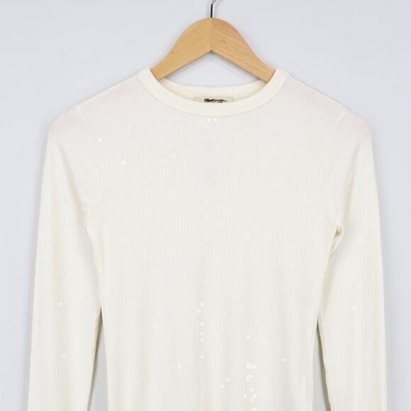 Madewell Drapey Rib Long Sleeve Tee Winter White Size XS NWT - Picture 3 of 8